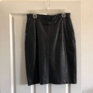 Black leather pencil skirt